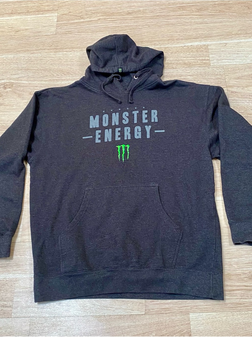 Monster Energy Drink Hoodie Men’s XL Charcoal Grey Logo Pullover Sweatshirt Top